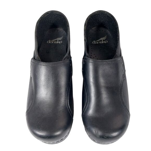 DANSKO! BLACK GENUINE LEATHER DESIGN ULTIMATE POSTURE/COMFORT CLOGS! SZ 7.5M - Picture 4 of 12